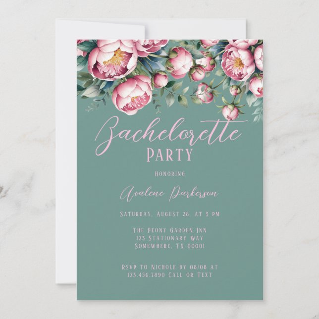 Invitation Bouquet Peony En Aquarelle Bachelorette (Devant)