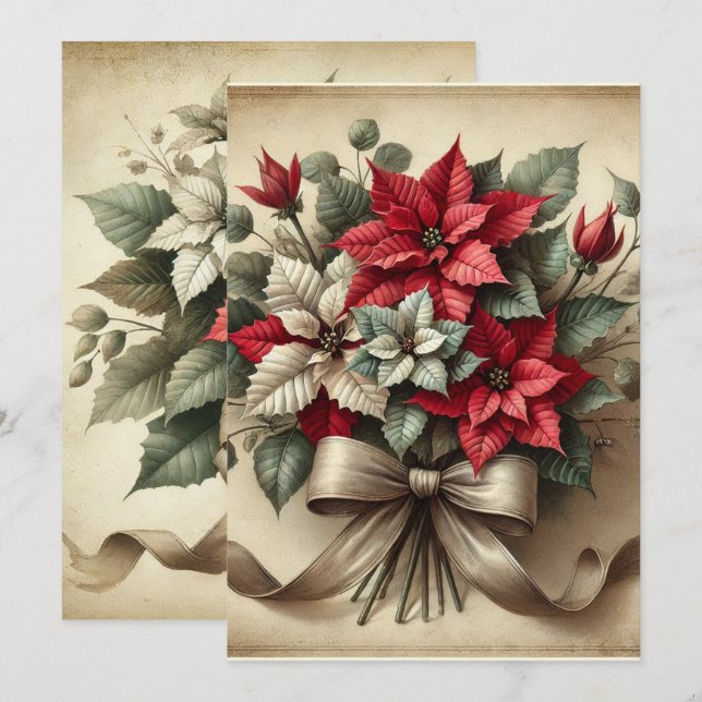 Invitation Bouquet Poinsettia Vintage imprimable (Devant / Derrière)