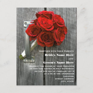 Invitation Bouquet Red Rose & Mariage Barnwood