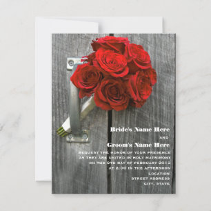 Invitation Bouquet Red Rose & Mariage Barnwood