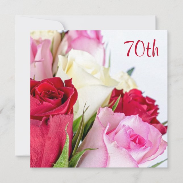 Invitation Bouquet romantique de Rose 70e anniversaire (Devant)