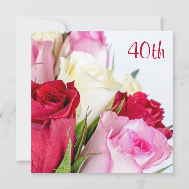 Invitation Bouquet Romantique De Roses 40ème Anniversaire (Devant)