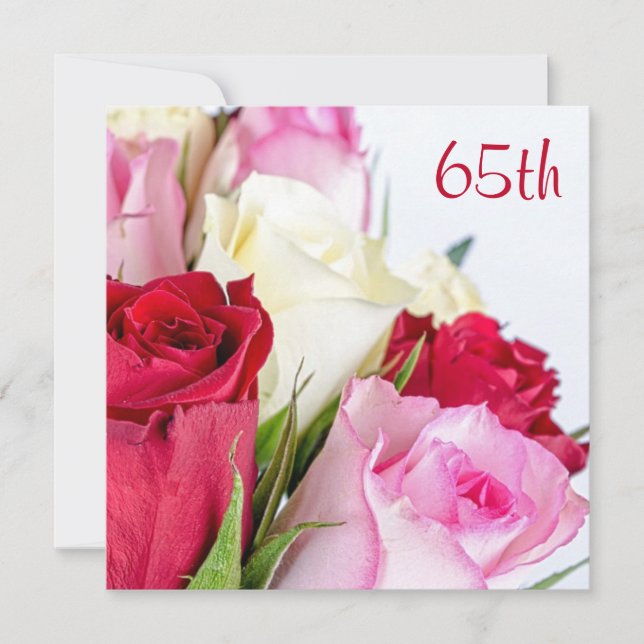 Invitation Bouquet Romantique De Roses 65e Anniversaire (Devant)