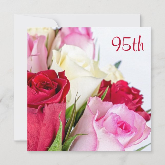 Invitation Bouquet Romantique De Roses 95ème Anniversaire (Devant)