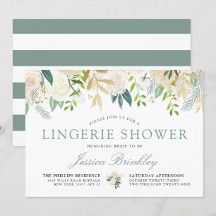 Invitation Bouquet Rose blanche Douche à lingerie fleurie