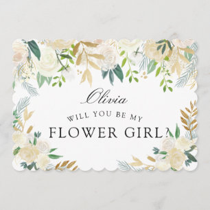 Invitation Bouquet Rose blanche   Serez-vous ma Flower Girl ?