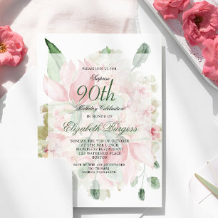 Invitation Bouquet rose Elégant 90ème anniversaire floral chi