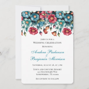 Invitation Bouquet rouge turquoise Orange Floral Mariage Fête
