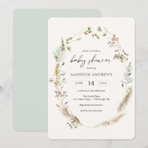 Invitation Bouquet séché de Bohême Baby shower bleu Invitatio