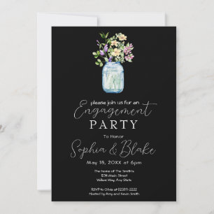 Invitation Bouquet simple de jarres de maçon noires pour une