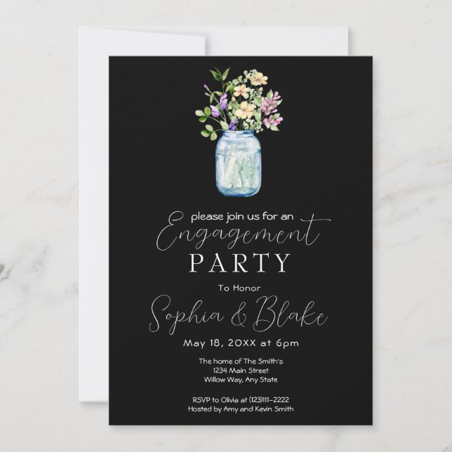 Invitation Bouquet simple de jarres de maçon noires pour une  (Devant)