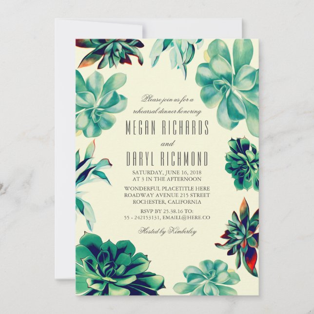 Invitation Bouquet Succulent - Dîner Turquoise de répétition  (Devant)