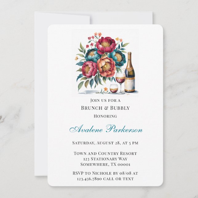 Invitation Bouquet turquoise Rouge Orange Floral Brunch & Bub (Devant)