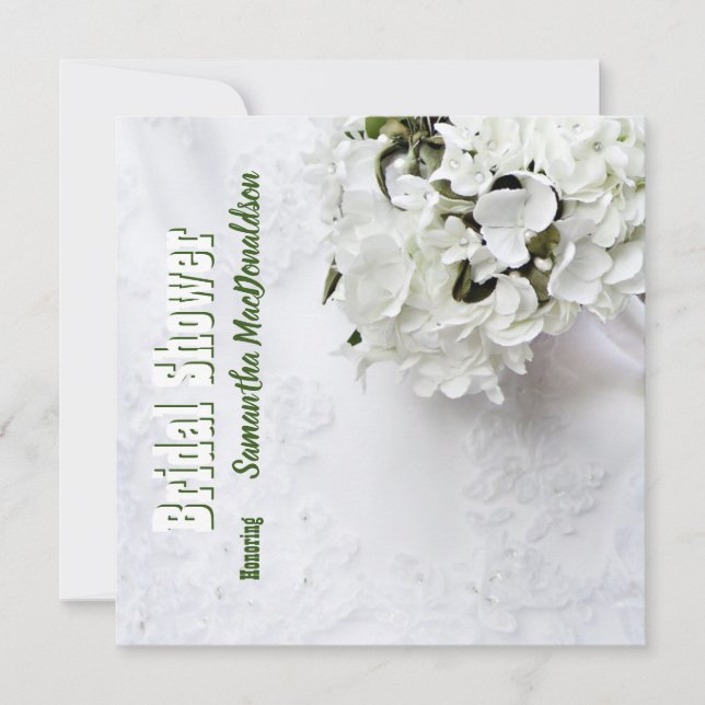 Invitation Bouquet vert fleuri damassé douche nuptiale (Devant)