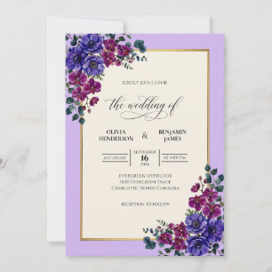 Invitation Bouquet Violet Améthyste Mariage Eucalyptus