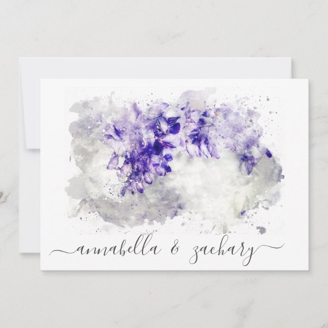 Invitation *~* Bouquet violet RSVP QR AR26 MARIAGE floral (Devant)