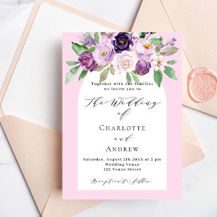 Invitation Bouquets d'aquarelle rose violet arche mariage de