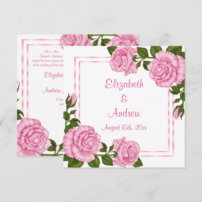 Invitation Bouquets de coin rose joli Mariage (Devant / Derrière)