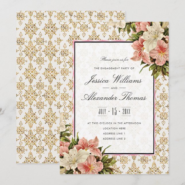 Invitation Bouquets de printemps chic & fiançailles avec pail (Devant / Derrière)