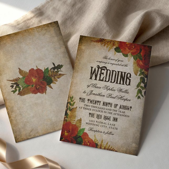 Invitation Bouquets de roses rouges mariage vintage (Créateur téléchargé)