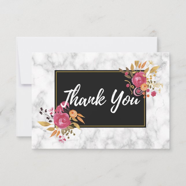 Invitation Bouquets Floraux Roses sur Remerciements de Mariag (Devant)