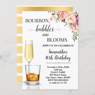Invitation Bourbon, bulles et fleurs Adultes Anniversaire