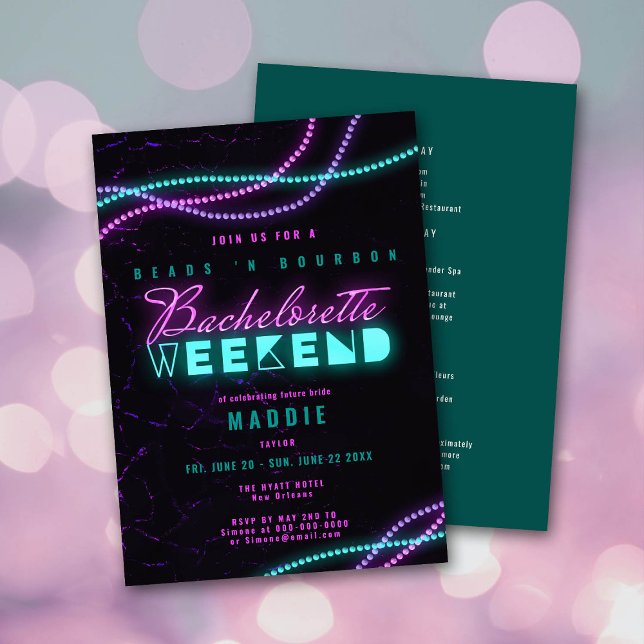Invitation Bourbon Neon Bachelorette Week-end New Orleans Bea (Créateur téléchargé)