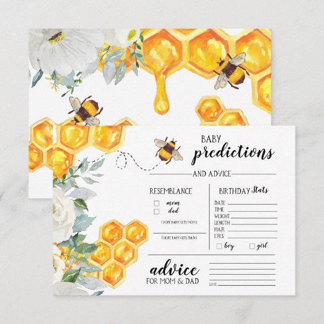 Invitation Bourdon en nid d'abeille floral | Jeu de devinette (Devant / Derrière)