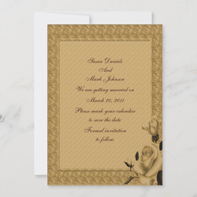 Invitation Bourgeons de rose dorés Fleurs de mariage Épargnez (Devant)