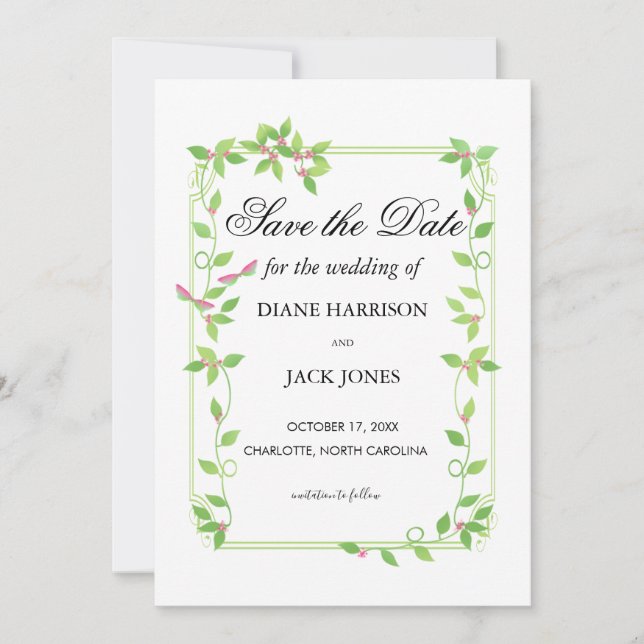 Invitation Bourgeons roses sur une annonce de mariage Save Th (Devant)