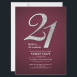 Invitation Bourgogne 21ème anniversaire Parties scintillant d<br><div class="desc">Créez votre propre invitation de fête de 21e anniversaire avec notre modèle d'invitation élégant,  moderne et pétillant "21" en cliquant sur le bouton "Personnaliser". La figure "21" est définie</div>