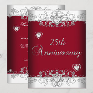 Invitation Bourgogne 25e Anniversaire de Mariage Cœurs de Dia