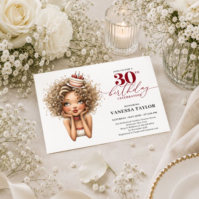 Invitation Bourgogne 30e anniversaire drôle femme écriture mo (Burgundy 30th Birthday Funny Woman Modern Script Invite

)