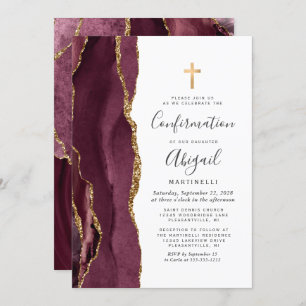 Invitation Bourgogne Agate Gold Parties scintillant Confirmat