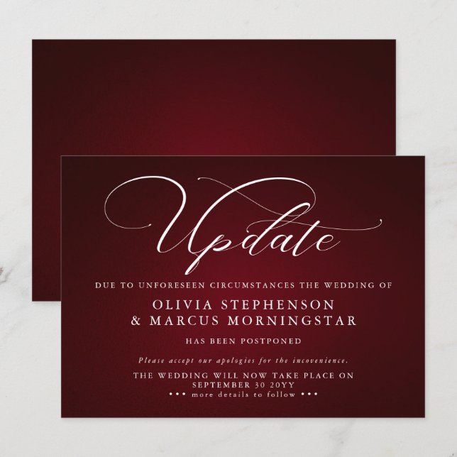 Invitation Bourgogne - Annonce d'événement reporté moderne (Devant / Derrière)