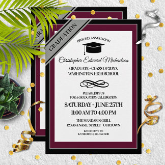 Invitation Bourgogne|Annonces de graduation formelle Argent