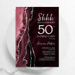 Invitation Bourgogne Argent Agate Surprise 50e anniversaire<br><div class="desc">La Bourgogne et l'argent agate surprise 50e anniversaire invitation de fête. Elégant design moderne avec marsala vin rouge foncé aquarelle agate marbre arrière - plan, faux parties scintillant argent et typographie script police. Carte invitation branchée parfaite pour une célébration anniversaire féminine élégante. Invitations Zazzle imprimées ou téléchargement instantané modèle imprimable...</div>