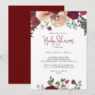 Invitation Bourgogne Baby shower floral rose