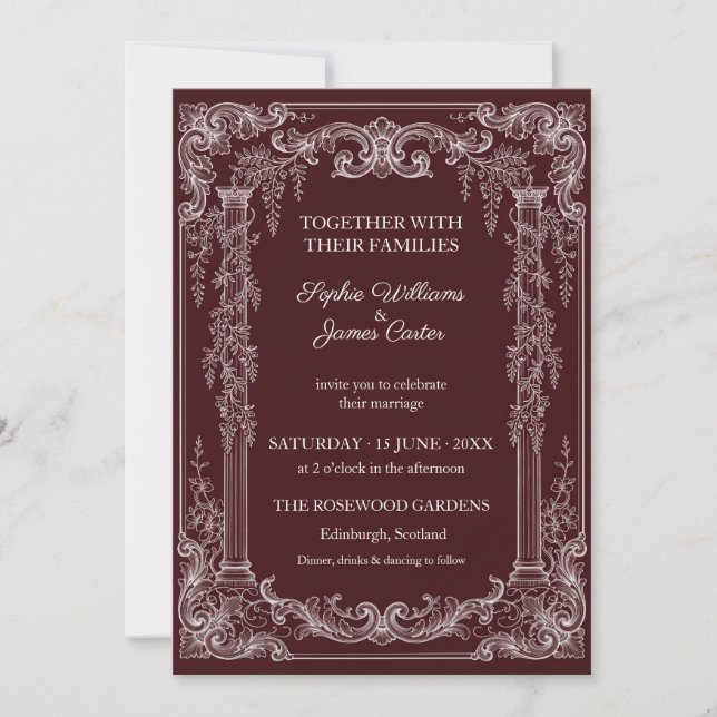 Invitation Bourgogne Baroque Rococo Argent Orné (Devant)