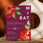 Invitation Bourgogne Bat mitzvah Floral Aquarelle Gras Modern<br><div class="desc">Soyez fier, réjouissez-vous et présentez ce jalon de votre Bat mitzvah préféré avec cette invitation sophistiquée et personnalisée ! Une aquarelle chic, étonnante, florale avec un style san serif moderne recouvre un arrière - plan bordeaux. Personnalisez le texte personnalisé avec le nom, la date et les informations de votre Bat...</div>