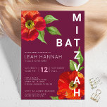 Invitation Bourgogne Bat mitzvah Floral Aquarelle moderne<br><div class="desc">Soyez fier, réjouissez-vous et présentez ce jalon de votre Bat mitzvah préféré avec cette invitation sophistiquée et personnalisée ! Une aquarelle chic, étonnante, florale avec un style san serif moderne recouvre un arrière - plan bordeaux. Personnalisez le texte personnalisé avec le nom, la date et les informations de votre Bat...</div>