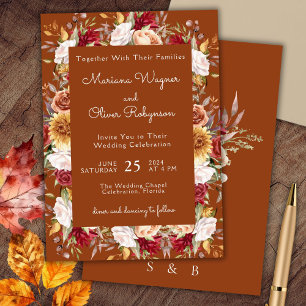 Invitation Bourgogne Beige Terracotta Fall Floral Mariage