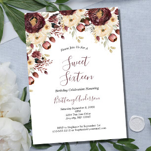 Invitation Bourgogne Blanc Floral Botanique Douze ans 16