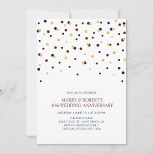 Invitation Bourgogne, Bleu & Or Confettis Mariage Anniversair