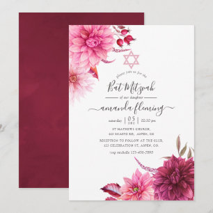 Invitation Bourgogne & Blush Automne Floral Bat Mitzvah