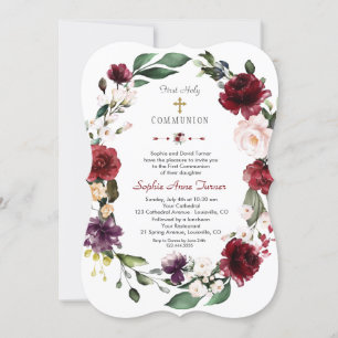 Invitation Bourgogne Blush Floral Gold First Holy Communion
