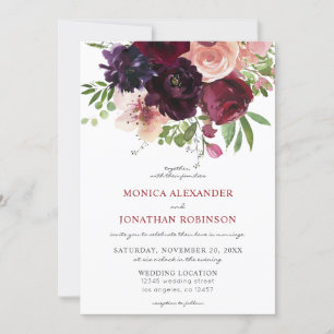 Invitation Bourgogne & Blush Floral Mariage 2 V2