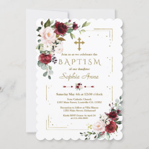 Invitation Bourgogne Blush Floral Parties scintillant Or Cadr