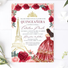 Bourgogne Blush Floral Quinceanera Invitation, Rou