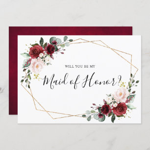 Invitation Bourgogne Blush Floral Serez-vous ma femme d'honne